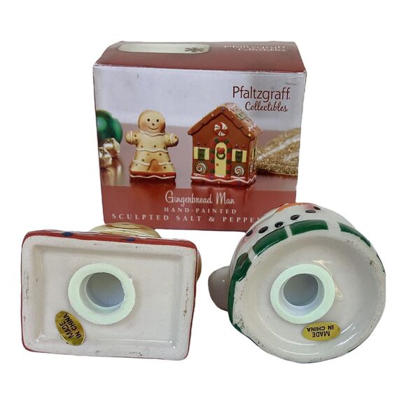 Pfaltzgraff Salt and Pepper Shaker Set NIB 3” Gingerbread Man & Snowman - Picture 3 of 5